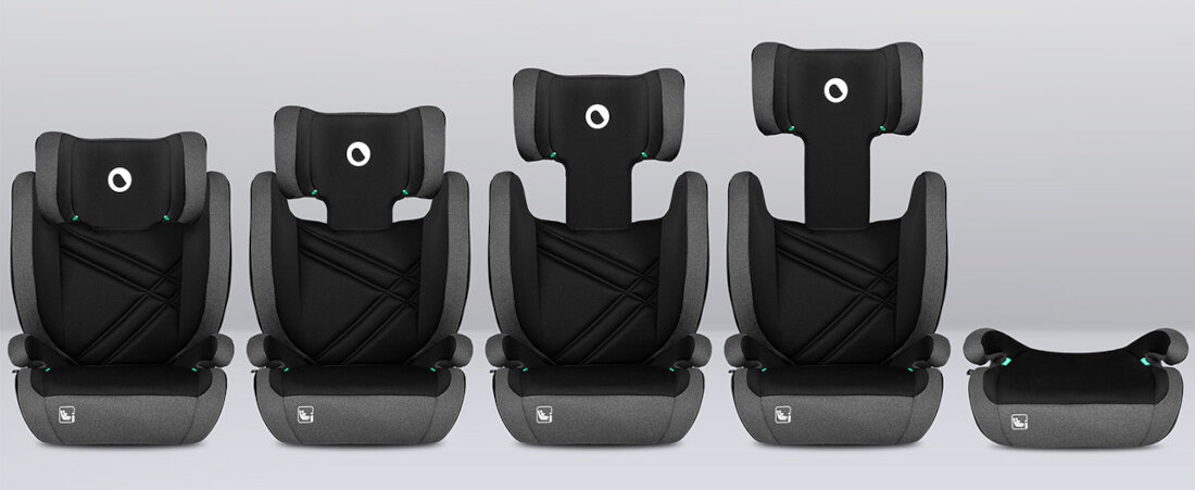 Fotelik samochodowy LIONELO Hugo I-Size (15-36 kg) Czarno-szary Wygodne użytkowanie szerokie siedzisko wygoda komfort pianka EPE oparcie mozliwosci wypiecie