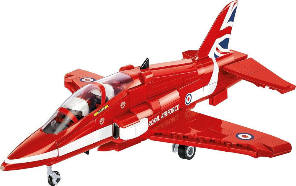 Klocki plastikowe COBI Armed Forces BAe Hawk T1 Red Arrows COBI-5844 brytyjski samolot szkolno-treningowy, używany również jako lekki myśliwiec
Na godle Red Arrows znajduje się 9 samolotów w formacji Diament sformowani
w 1964 roku oficjalna współpraca z RAF