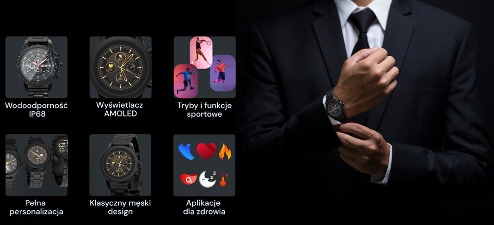 Smartwatch FOREVER Verfi SW-800 ekran bateria czujniki zdrowie sport pasek ładowanie pojemność rozdzielczość łączność sterowanie krew puls rozmowy smartfon aplikacja