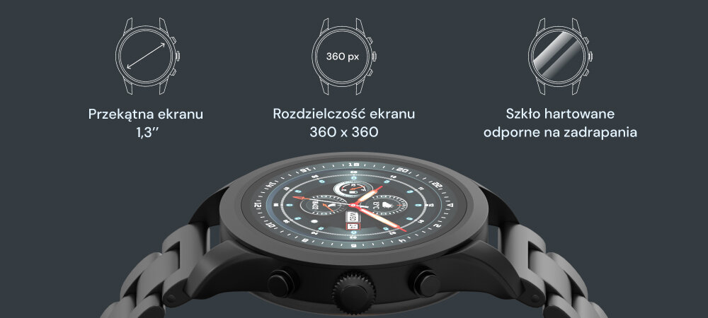 Smartwatch FOREVER Verfi SW-800 ekran bateria czujniki zdrowie sport pasek ładowanie pojemność rozdzielczość łączność sterowanie krew puls rozmowy smartfon aplikacja