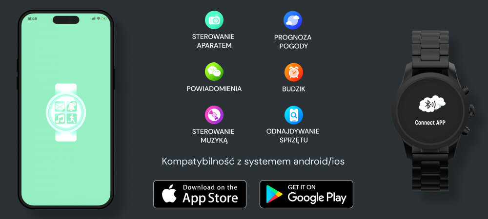 Smartwatch FOREVER Verfi SW-800 ekran bateria czujniki zdrowie sport pasek ładowanie pojemność rozdzielczość łączność sterowanie krew puls rozmowy smartfon aplikacja