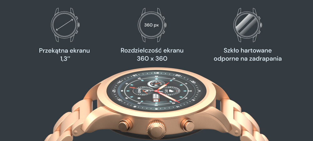 Smartwatch FOREVER Verfi SW-800 ekran bateria czujniki zdrowie sport pasek ładowanie pojemność rozdzielczość łączność sterowanie krew puls rozmowy smartfon aplikacja