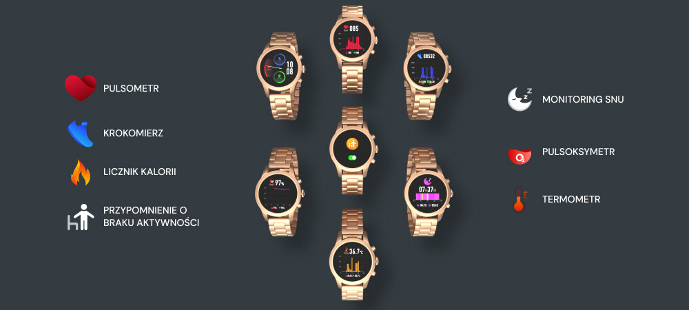 Smartwatch FOREVER Verfi SW-800 ekran bateria czujniki zdrowie sport pasek ładowanie pojemność rozdzielczość łączność sterowanie krew puls rozmowy smartfon aplikacja