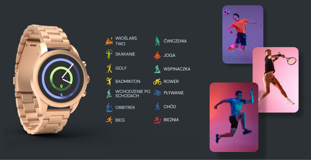 Smartwatch FOREVER Verfi SW-800 ekran bateria czujniki zdrowie sport pasek ładowanie pojemność rozdzielczość łączność sterowanie krew puls rozmowy smartfon aplikacja