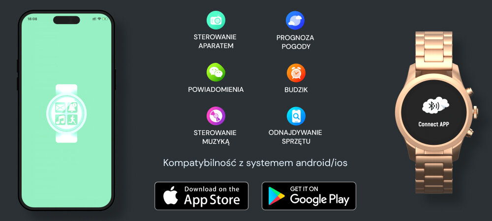 Smartwatch FOREVER Verfi SW-800 ekran bateria czujniki zdrowie sport pasek ładowanie pojemność rozdzielczość łączność sterowanie krew puls rozmowy smartfon aplikacja
