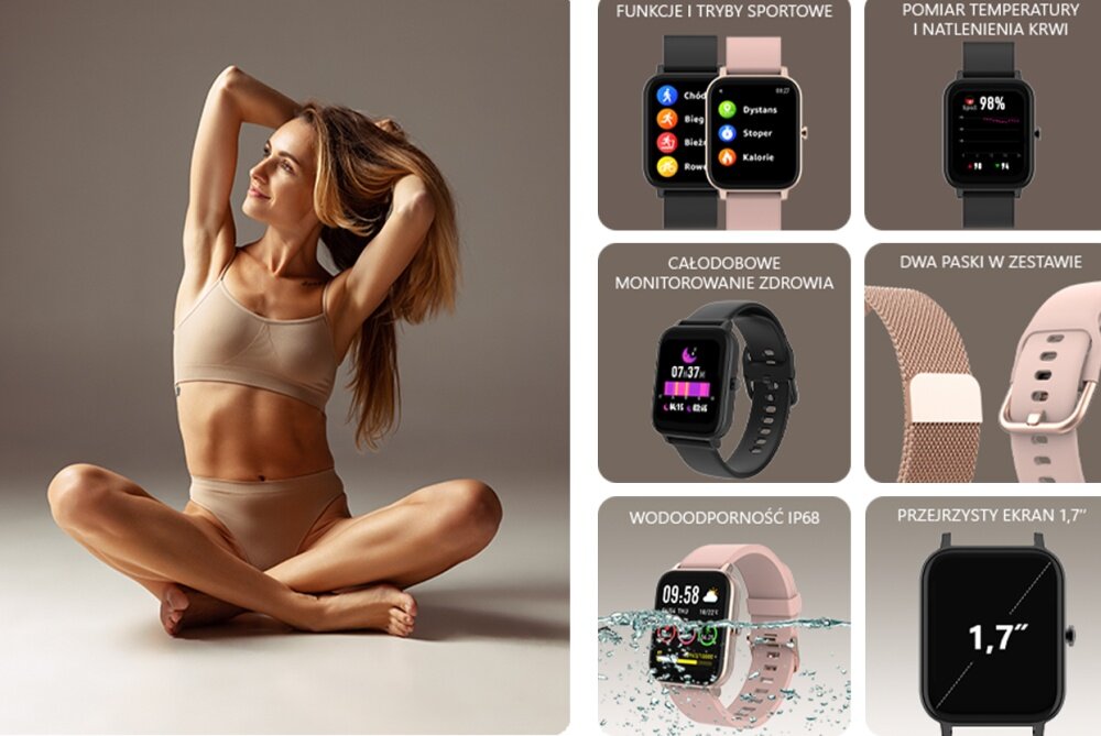 Smartwatch FOREVER ForeVigo 3 SW-320 ekran bateria czujniki zdrowie sport pasek ładowanie pojemność rozdzielczość łączność sterowanie krew puls rozmowy smartfon aplikacja