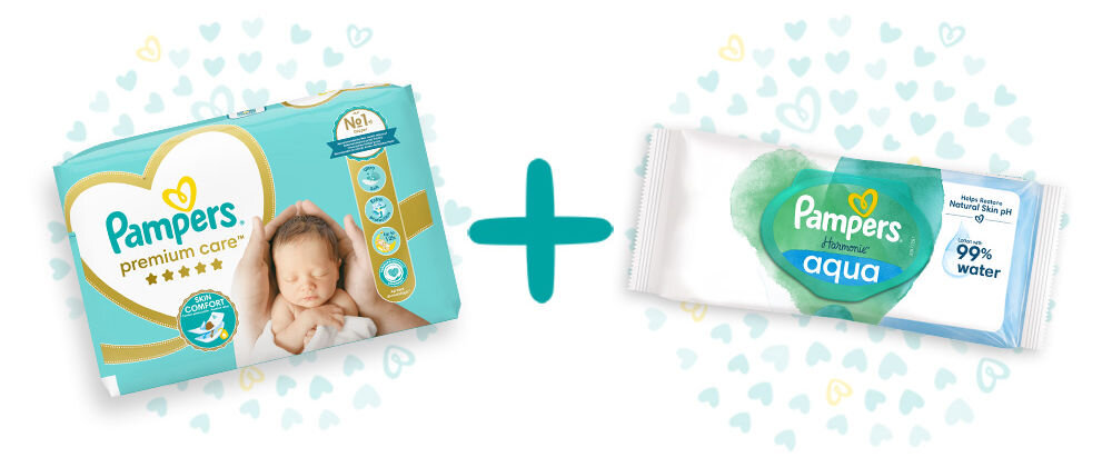 Pieluchy PAMPERS Premium Care 2 (88 szt.) oraz opakowanie chusteczek nawilżanych