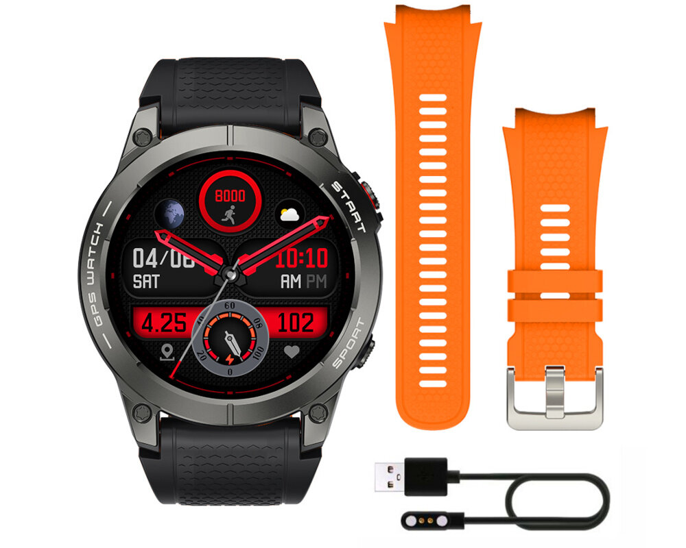 Smartwatch MANTA Activ X GPS ekran bateria czujniki zdrowie sport pasek ładowanie pojemność rozdzielczość łączność sterowanie krew puls rozmowy smartfon aplikacja