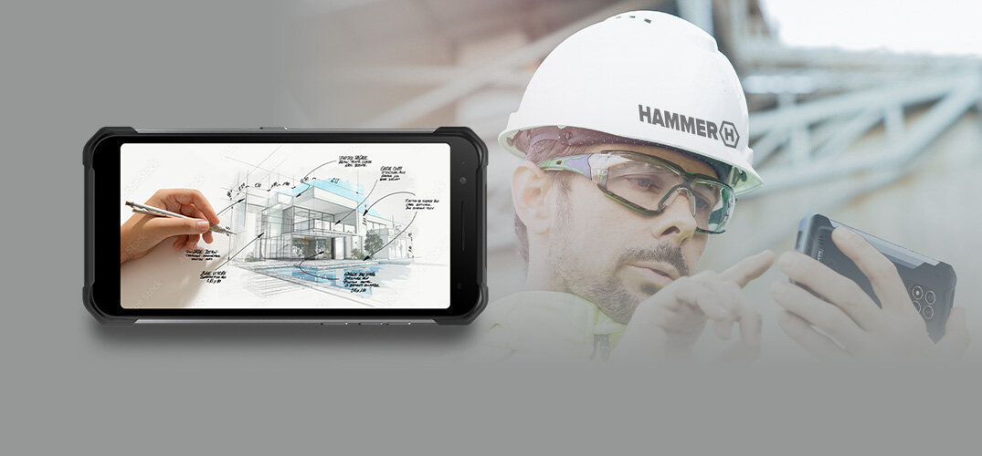 Smartfon MYPHONE Hammer Construction ekran bateria aparat procesor ram pamięć pojemność rozdzielczość zdjęcia filmy opis dane cechy blokady system łączność wifi bluetooth obudowa szkło odporność porty muzyka transfer sieć przekątna matryca waga czujniki