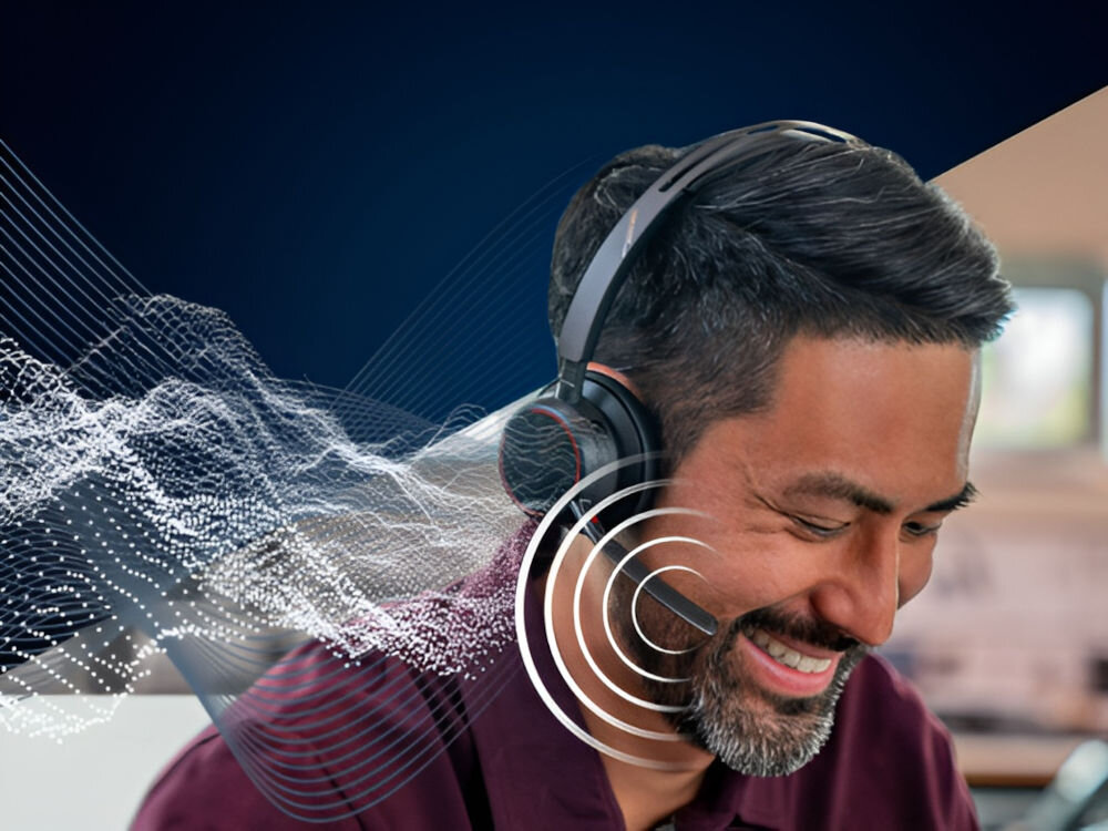 Słuchawki nauszne POLY Voyager Focus 2 tłumi ultradźwięki, technologia Acoustic Fence