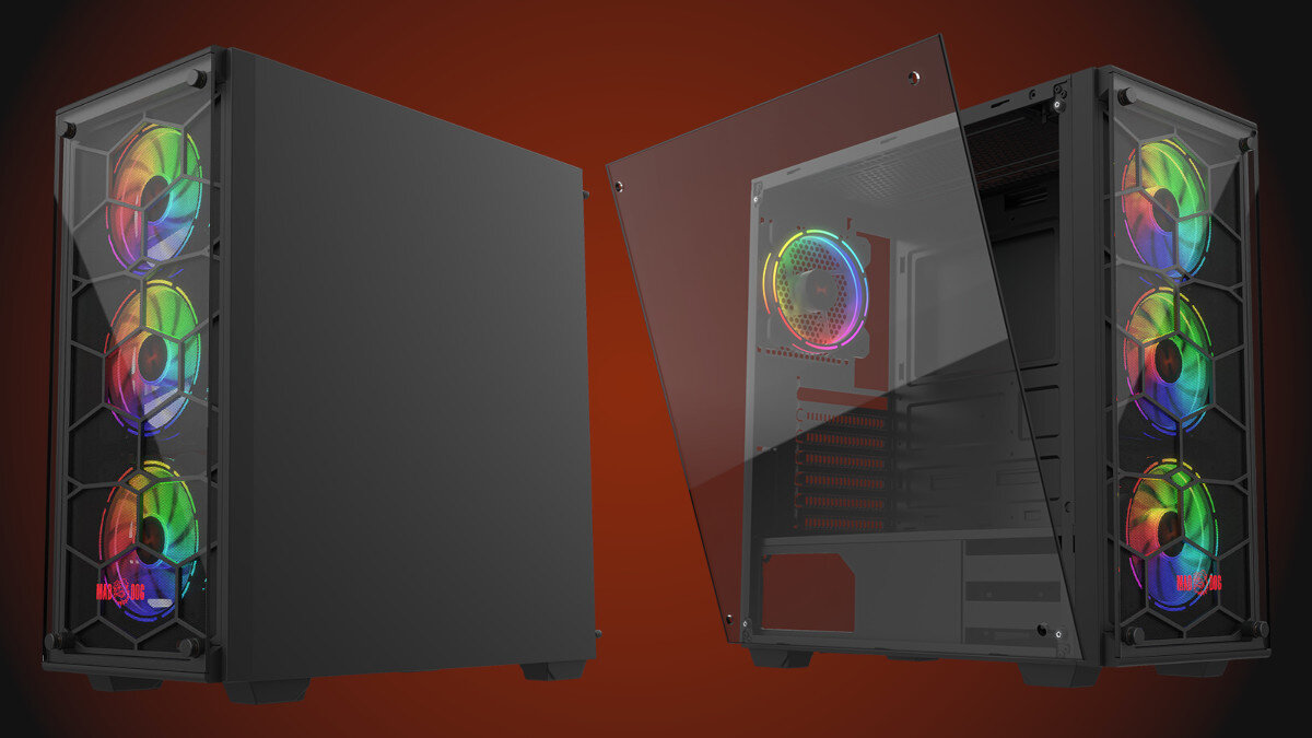 Komputer MAD DOG MD13500-I09R16H11 i5-13500 16GB RAM 1TB SSD GeForce RTX4060Ti Windows 11 Home obudowa wygląd wentylatory podświetlenie panel boczny szklany filtry