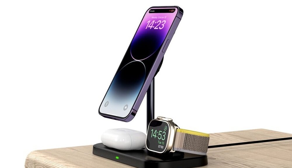 Ładowarka indukcyjna TECH-PROTECT 3w1 Trioboost 15W Biały ładowanie uniwersalność minimalizacja akcesoria ładowanie budowa bezpieczeństwo