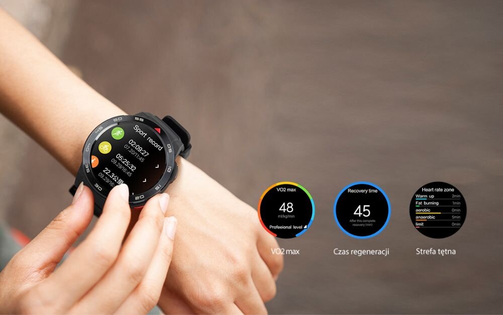 Smartwatch MIBRO GS Pro ekran bateria czujniki zdrowie sport pasek ładowanie pojemność rozdzielczość łączność sterowanie krew puls rozmowy smartfon aplikacja