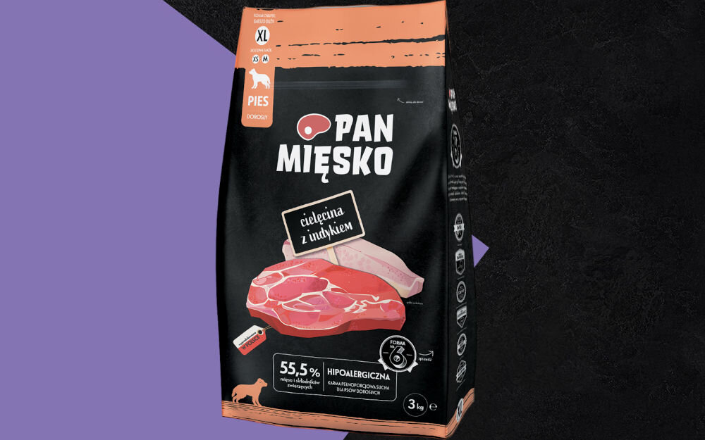 Karma dla psa PAN MIĘSKO Cielęcina z Indykiem XL 3 kg dawkowanie analiza sklad