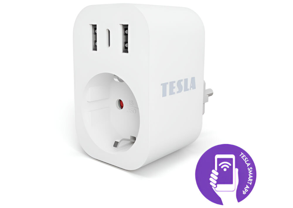 Inteligentne gniazdko TESLA SP300 TSL-SPL-SP300-3USB Wi-Fi asystenci głosowi Google Assistant Alexa polecenie głosowe włączenie wyłączenie urządzeń