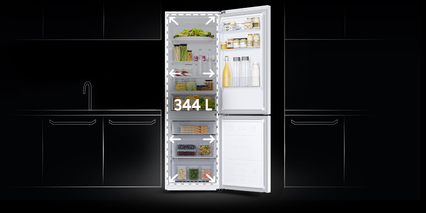 Duża pojemność RB34C671EWW dzięki SpaceMax Duża pojemność lodówki RB34C671EWW dzięki SpaceMax