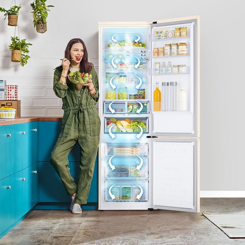 Schemat systemu All-Around Cooling - jasna lodówka Samsung RB38C675EEL