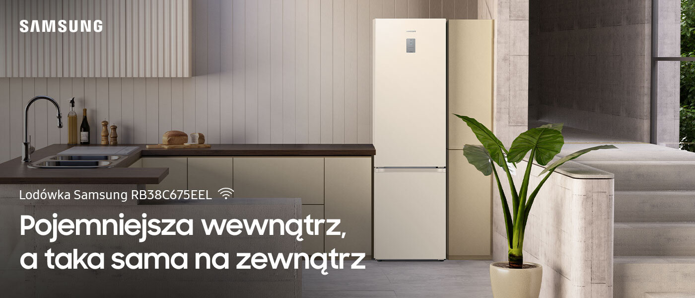 Jasna lodówka Samsung Grand+ RB38C675EEL w kolorze beżowym - Media Expert