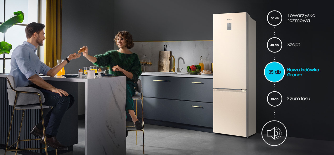 Jasna lodówka Samsung Grand+ RB38C675EEL - cicha praca