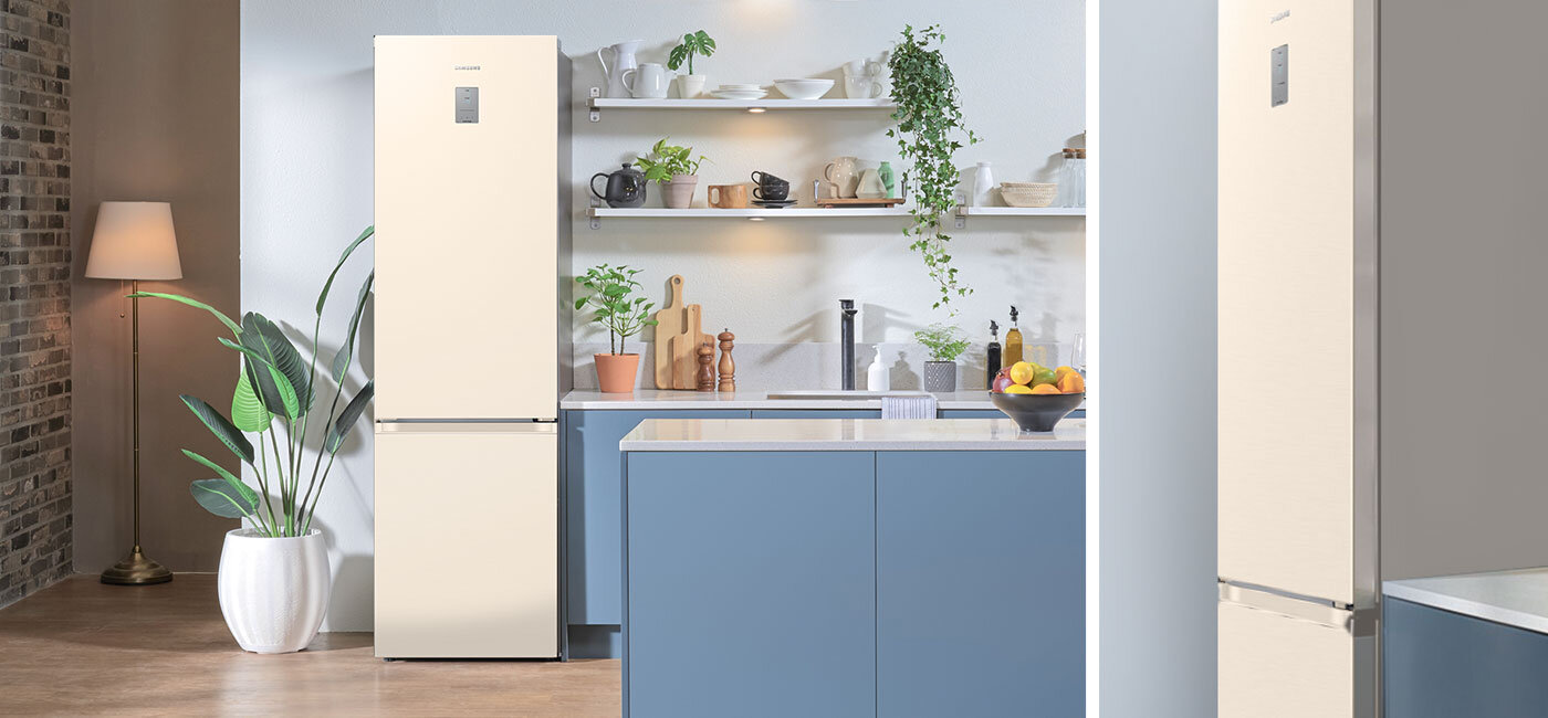 Beżowa lodówka Samsung RB38C675EEL wpasowuje się w estetykę kuchni