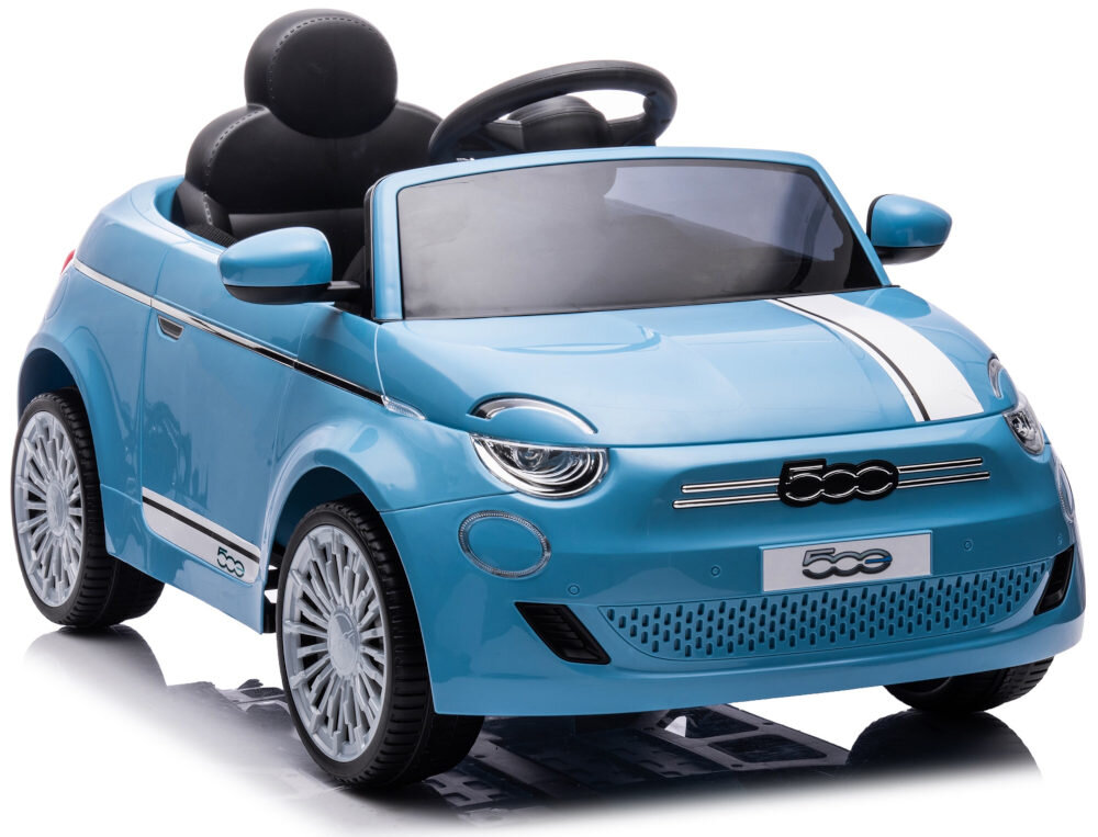 Samochód dla dziecka SUN BABY Fiat 500 niebieski Bezpieczne korzystanie Pasy bezpieczeństwa  Przednie światła LED Pilot zdalnego sterowania kontrola