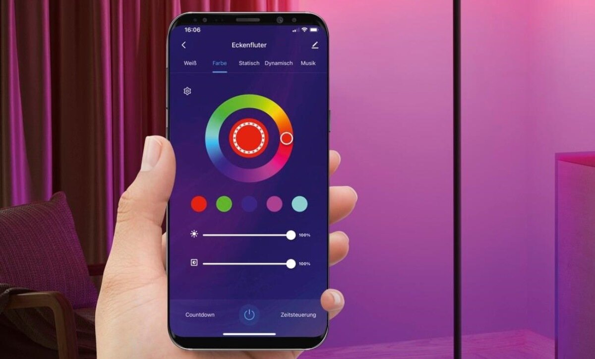 Lampa podłogowa LED WiFi Hama dostosowanie barwy światła indywidualne ustawienie odcieni i efektów świetlnych