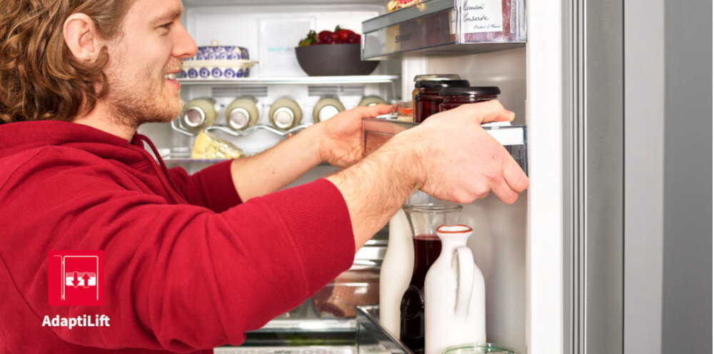 LODÓWKA SHARP SJ-BA05DTXWE-EU AdaptiLift organizacja zmiana wysokości półki szuflady