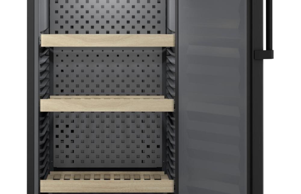 LIEBHERR WSBL 4201 wnętrze chłodziarka wino półki drzewo bukowe sprężarka drgania pozycja poziomo ergonomiczny kształt butelka mikroklimat leżakowanie oświetlenie led