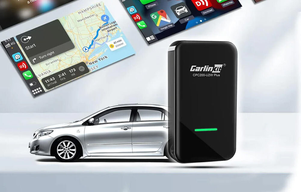 Adapter CARLINKIT U2W Plus Bezprzewodowy CarPlay Czarny CarPlay podróż bezprzewodowa bez zbędnych kabli plug & play minimalistyczny design wymiary 80 x 46 x 13 mm