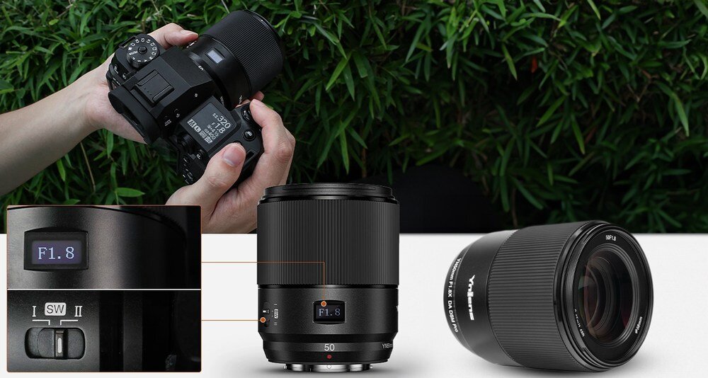 Obiektyw Yongnuo YN 50 mm f/1,8 DA DSM Pro do Fujifilm X - zbliżenie na ekran i przyciski obiektywu