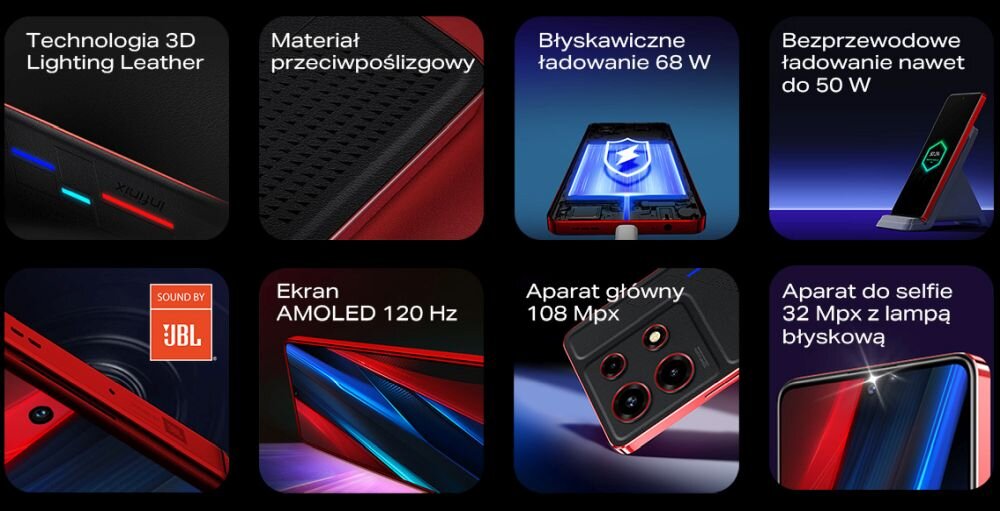 Smartfon INFINIX Note 30 VIP ekran bateria aparat procesor ram pamięć pojemność rozdzielczość zdjęcia filmy opis dane cechy blokady system łączność wifi bluetooth obudowa szkło odporność porty muzyka transfer sieć przekątna matryca waga czujniki oled amoled ips