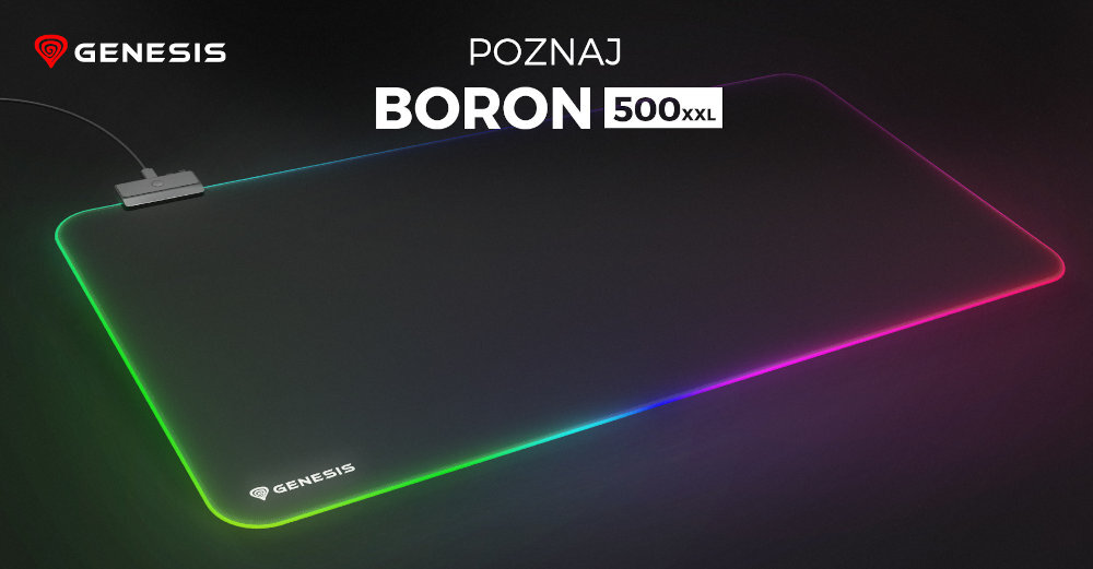 GENESIS Boron 500 podkładka na czarnym tle z włączonym podswietleniem rgb