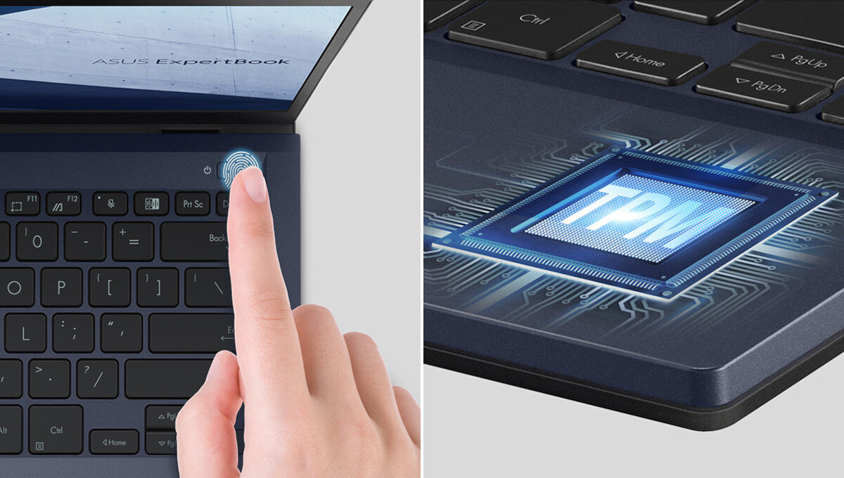 Laptop ASUS ExpertBook 90NX0571-M021D0 14 i7-1255U 16GB RAM 512GB SSD Windows 11 Professional bezpieczeństwo ochrona czytnik linii papilarnych TPM