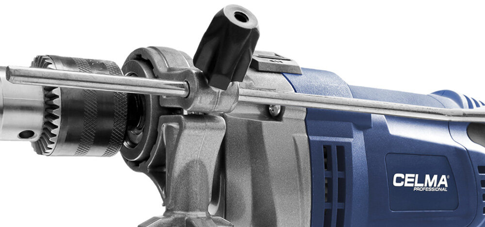Wiertarka udarowa CELMA PROFESSIONAL PRCm 13GEO zbliżenie na ogranicznik głębokości wiercenia ogranicznik głębokości wiercenia kontrolowanie głębokości otworu uzyskiwanie powtarzalnych wyników użytkownik może wiercić dokładnie na wymaganą głębokość bez ryzyka zbyt głębokiego lub płytkiego otworu