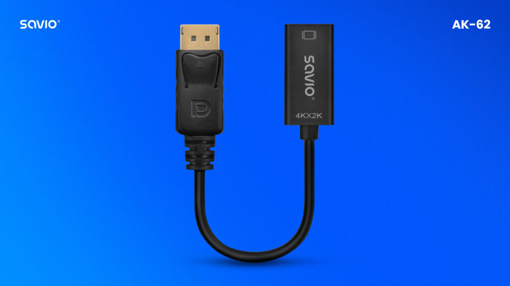 AK-62 PL 01 Adapter DisplayPort v1.2 HDMI v1.4 na niebieskim tle