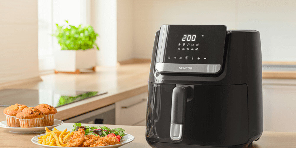 Air Fryer Frytkownica beztłuszczowa SENCOR SFR 6550BK 6.5 l, filtr antyzapachowy Czarny Intuicyjna obsługa dotykowy panel sterowania z podświetlanymi ikonami Regulacja temperatury zakres dostosowanie kontrola