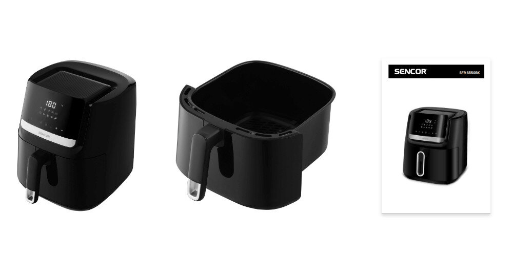 Air Fryer Frytkownica beztłuszczowa SENCOR SFR 6550BK 6.5 l, filtr antyzapachowy Czarny zestaw akcesoria komplet wyposażenie