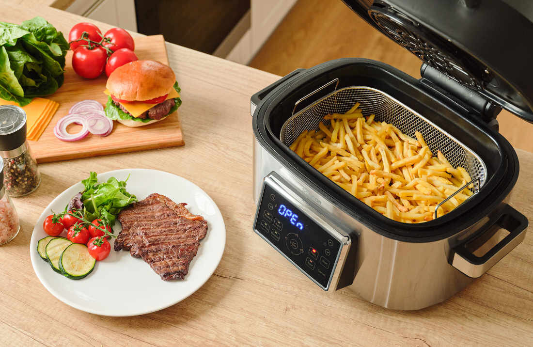 Air Fryer Frytownica beztłuszczowa SENCOR SBG 8900SS Szybkość, która robi różnicę szybkie nagrzewanie ulubione dania z minimalną ilością tłuszczu potrawy technologia gorącego powietrza chrupiące z zewnątrz soczyste w środku