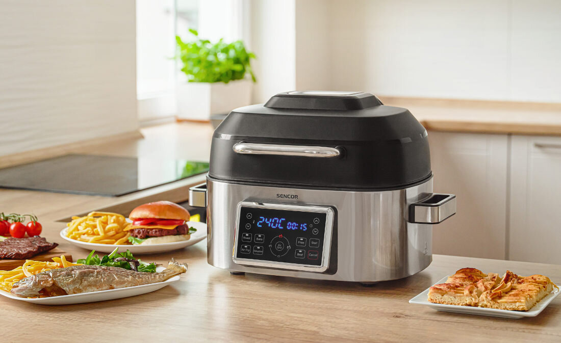 Air Fryer Frytownica beztłuszczowa SENCOR SBG 8900SS  Bezpieczeństwo to podstawa Wbudowane zabezpieczenia ochrona przed przegrzaniem przypadkowym uruchomieniem