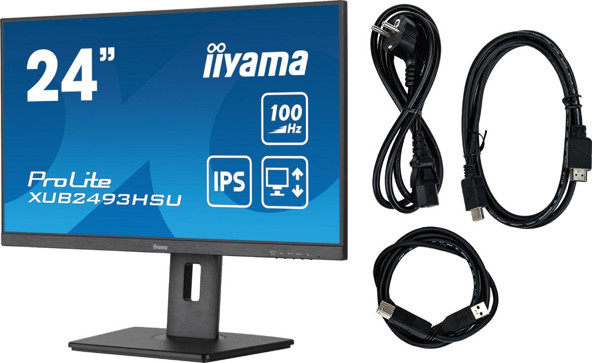 Monitor IIYAMA ProLite XUB2493HSU-B6 23.8 1920x1080px IPS 100Hz 1 ms zestaw akcesoria