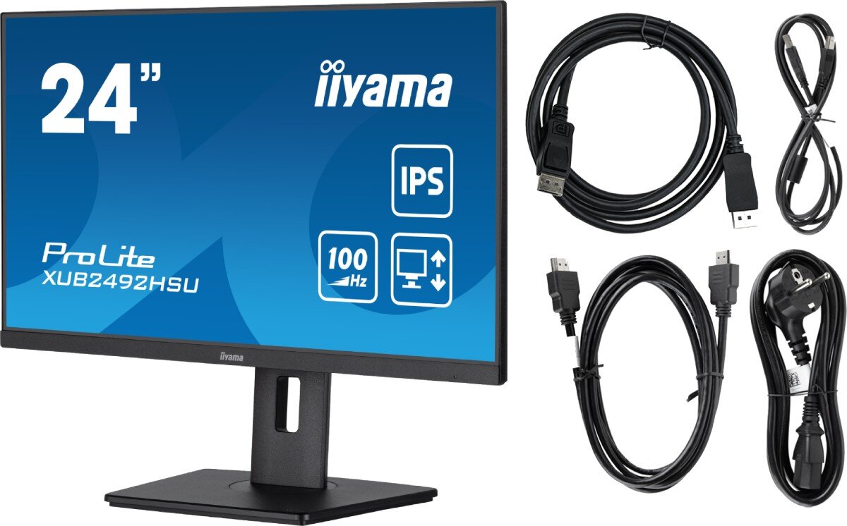 Monitor IIYAMA ProLite XUB2492HSU-B6 23.8 1920x1080px IPS 100Hz 0.4 ms zestaw akcesoria kable
