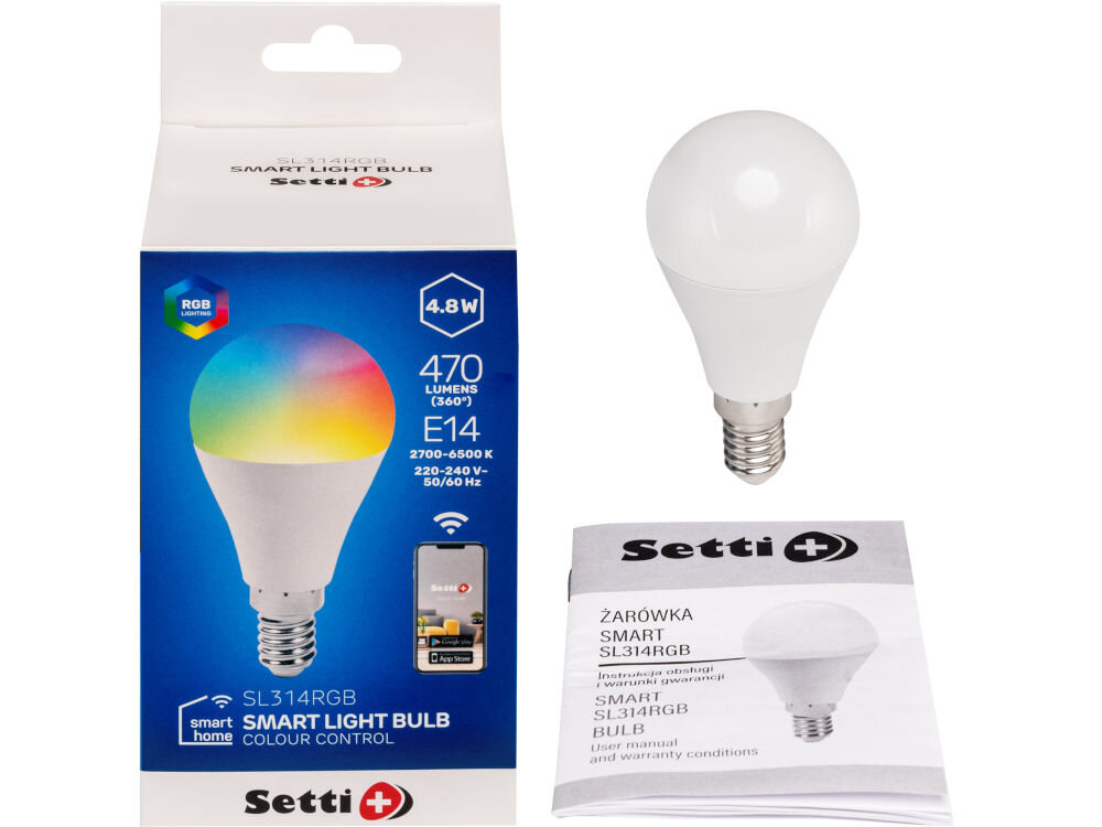 Inteligentna żarówka LED SETTI+ SL314RGB 4,8W E14 WiFi zestaw