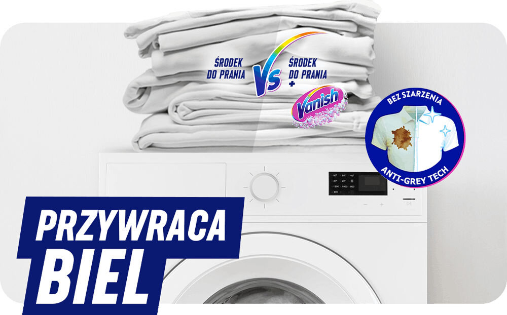 Odplamiacz do prania VANISH Oxi Action Biały 3000 ml uprane pranie na pralce napis przywrca biel