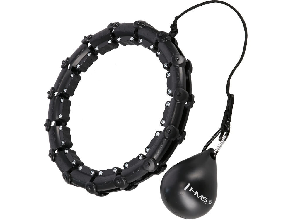 Hula hop HMS HHW11 Plus Size Czarny narzędzie fitness jednoczesny trening i masaż ciała poprawa sylwetki kondycji i samopoczucia osoby plus size wygodny bezpieczny trening łatwość obsługi i wielofunkcyjnośc dla każdego