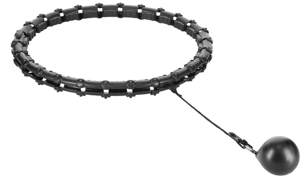 Hula hop HMS HHW11 Plus Size Czarny prosty skuteczny mechanizm piłka grawitacyjna porusza się po szynie w zamkniętej obręczy siła ośrodkowa wprawia piłkę w ruch aktywacja mięśni brzucha i tułowia dla osób na każdym etapie zaawansowania
