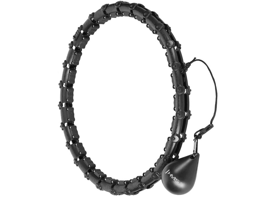 Hula hop HMS HHW11 Plus Size Czarny wysoka jakość materiałów trwałość bezpieczeństwo wytrzymałe tworzywo ABS i PP odporny na uszkodzenia stalowe łożyska kulkowe płynny niezakłócony ruch piłka grawitacyjna wypełniona piaskiem 300 g zwiększone bezpieczeństwo
