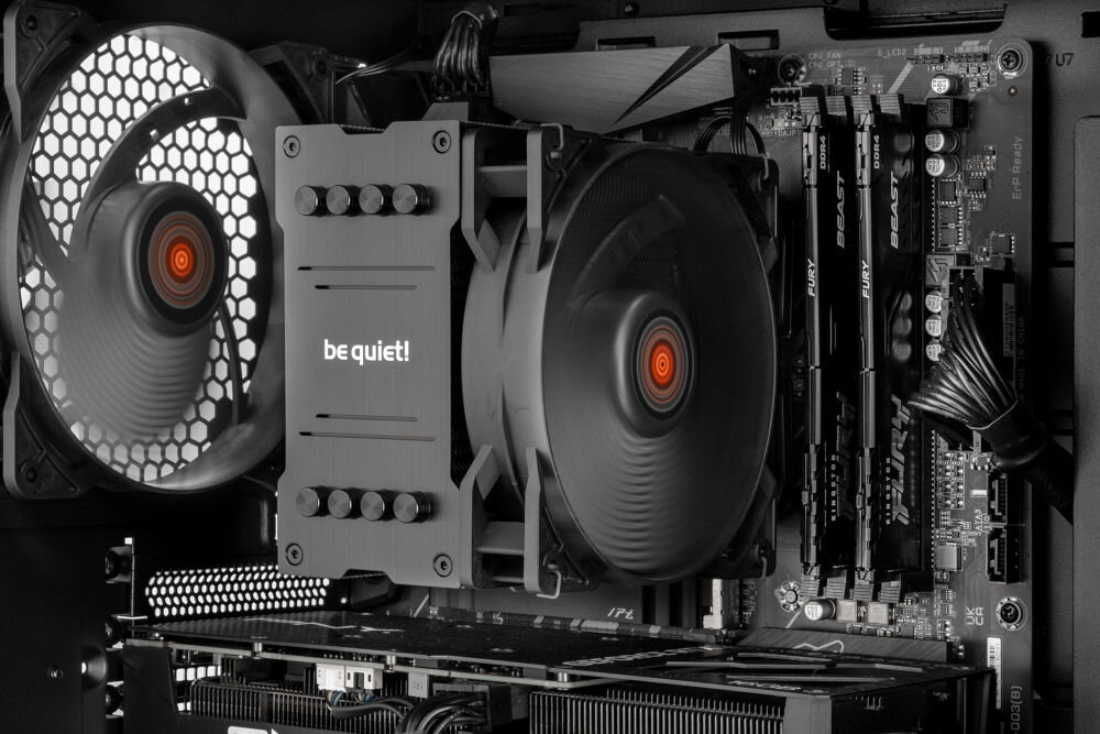 Komputer MAD DOG BQ500-A07DB32 R7-5700X 32GB RAM 1TB SSD GeForce RTX4060Ti/16 chłodzenie CPU wentylator ciepłowody temperatura obciążenie