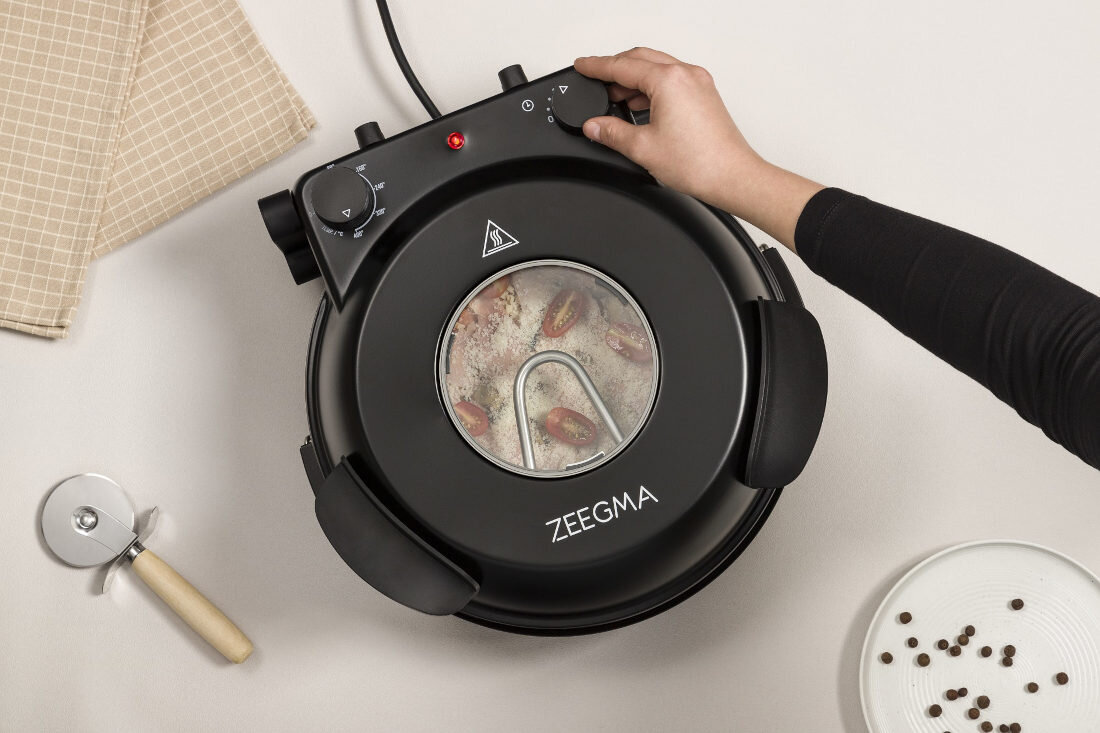Piec do pizzy ZEEGMA Pizza Chef 1200W średnica 30 cm temperatura moc 5-stopniowa regulacja temperatury 15-minutowy timer funkcja podgrzewania