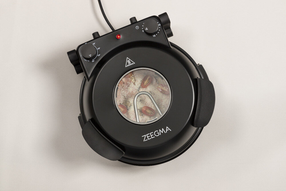 Piec do pizzy ZEEGMA Pizza Chef 1200W średnica 30 cm Funkcja podgrzewania lampka kontrolna termostatu Zintegrowane okno