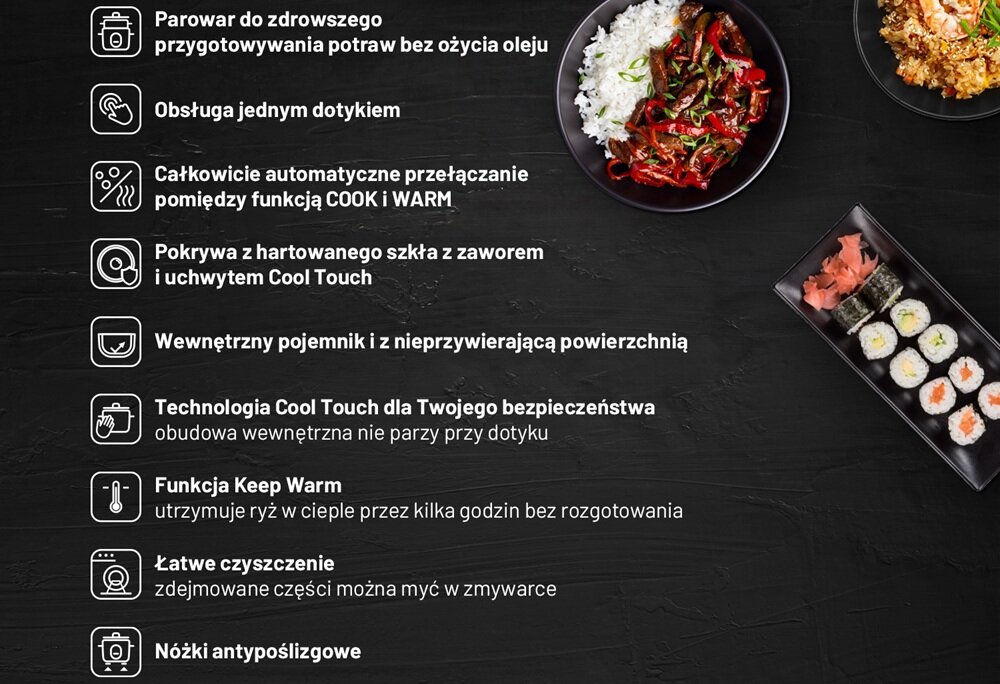 Ryżowar LAUBEN 600BC nieprzywierająca powłoka, potrawy bez oleju, szybsze gotowanie